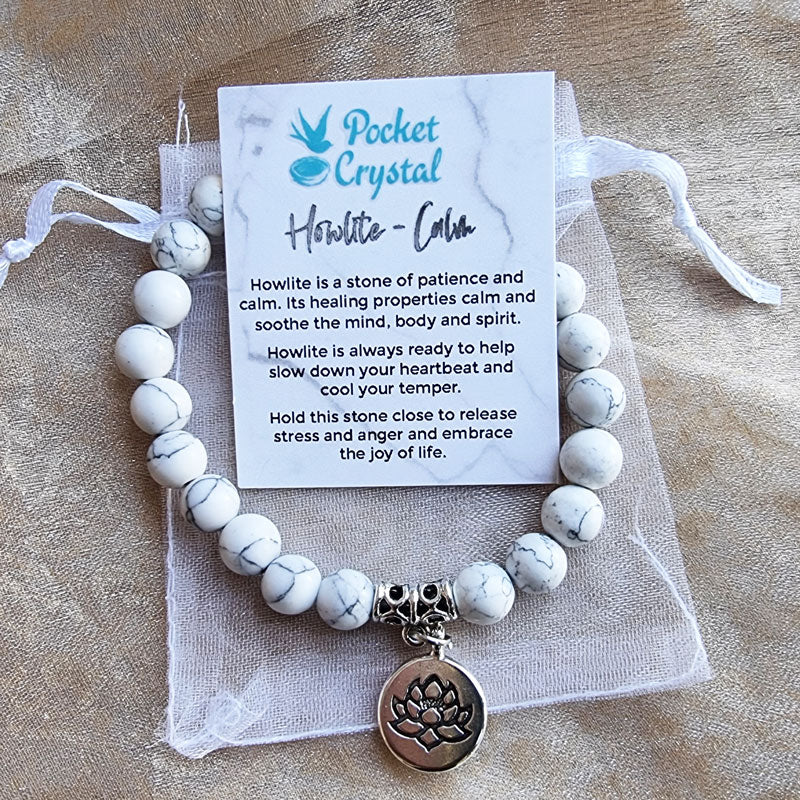 White Howlite Lotus Stretch Bracelet