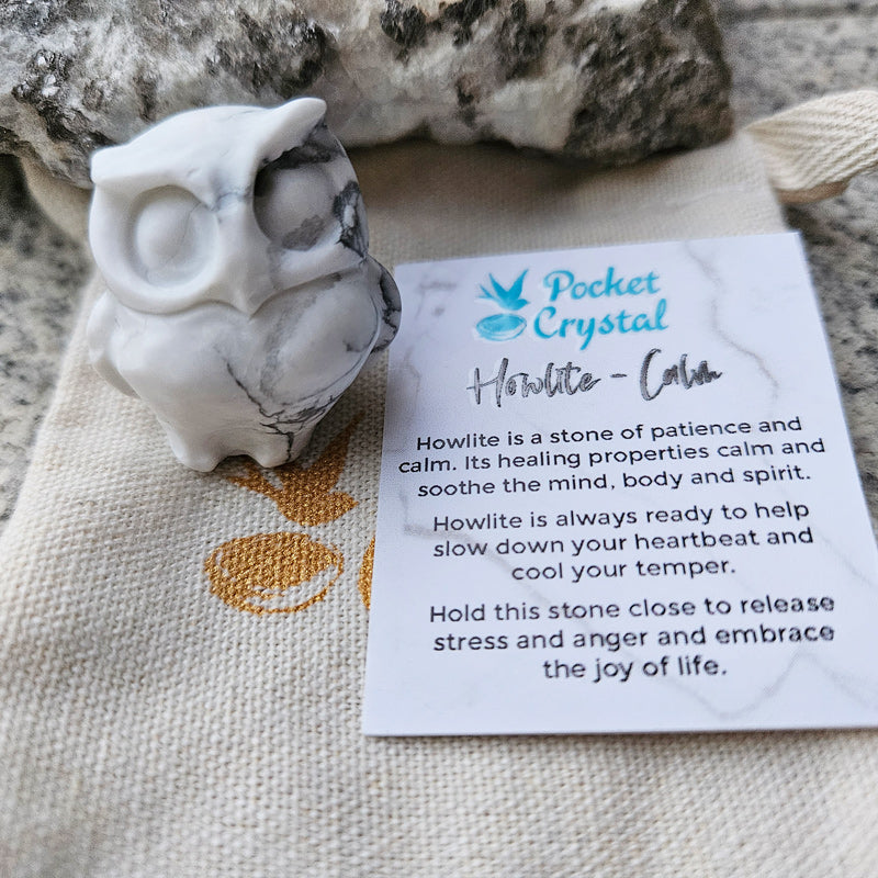 Howlite Pocket Crystal Owl - Calm