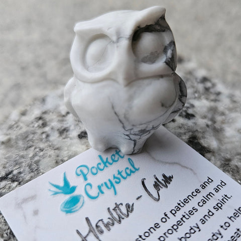 Howlite Pocket Crystal Owl - Calm