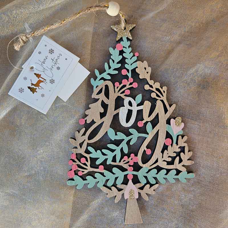 Joy Cutout Hanging Christmas Tree Ornament