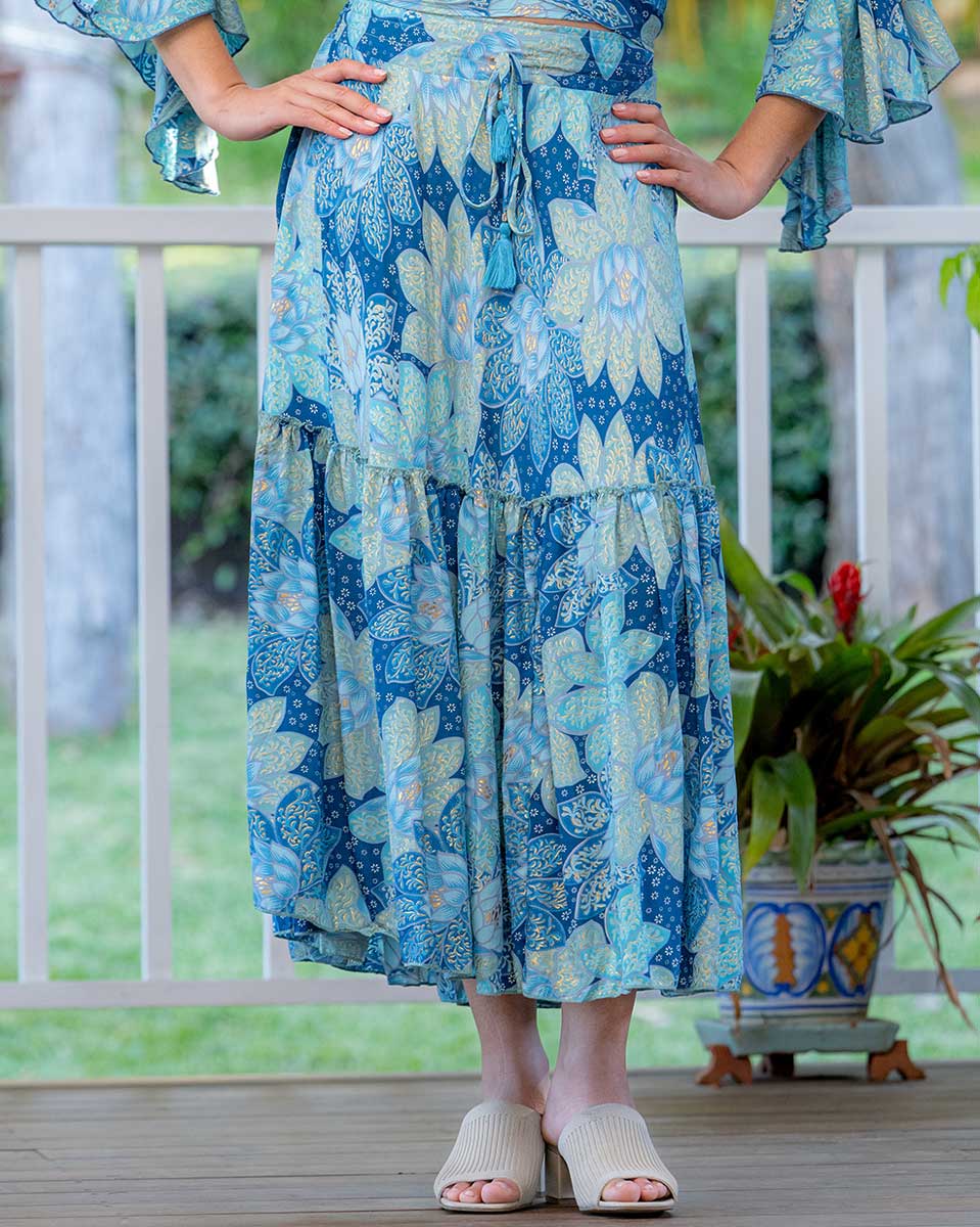 Kavali Frill Maxi Skirt – Ocean Blue