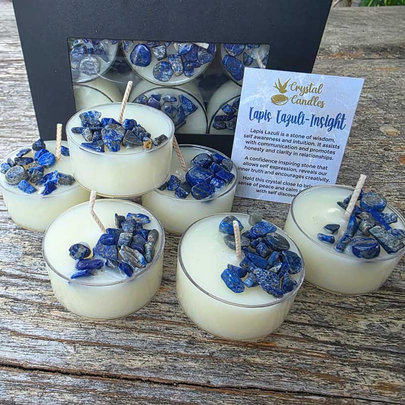 Lapis Lazuli Crystal Soy Tealight Candles Set of 6 - Beach