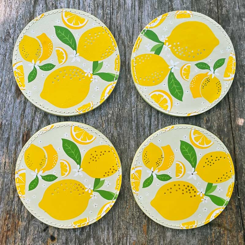 Set of 4 Lemon Coasters - Leather