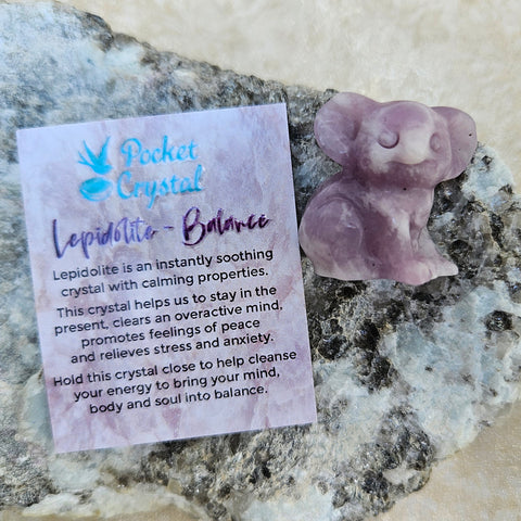 Lepidolite Pocket Crystal Koala - Balance