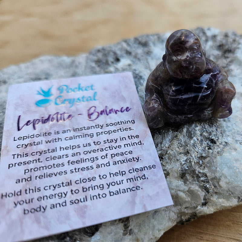 Lepidolite Pocket Crystal Happy Buddha - Balance