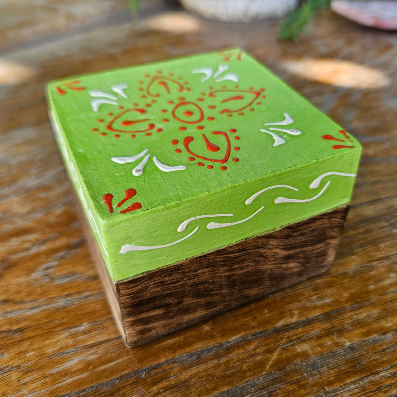 Lime Green Mini Wood Box - Handpainted