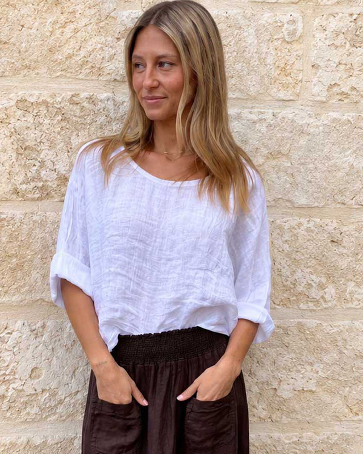 Amélie Linen Top – White