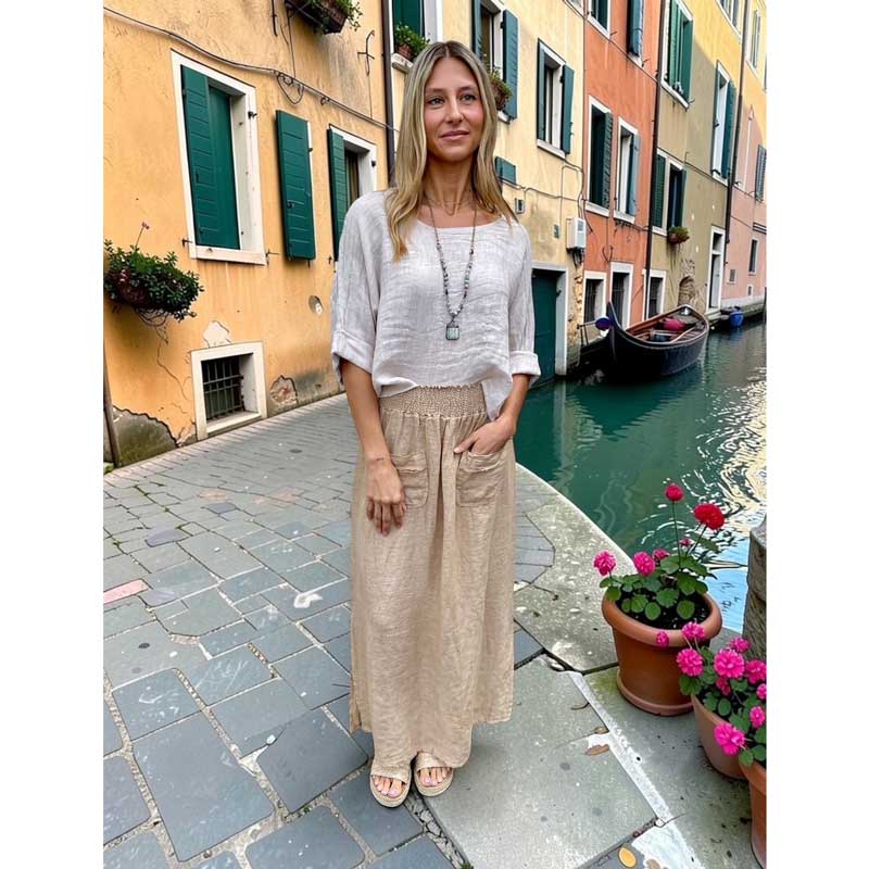 Mila Linen Maxi Skirt - Oatmeal Beige