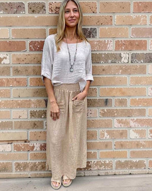 Mila Linen Maxi Skirt - Oatmeal Beige
