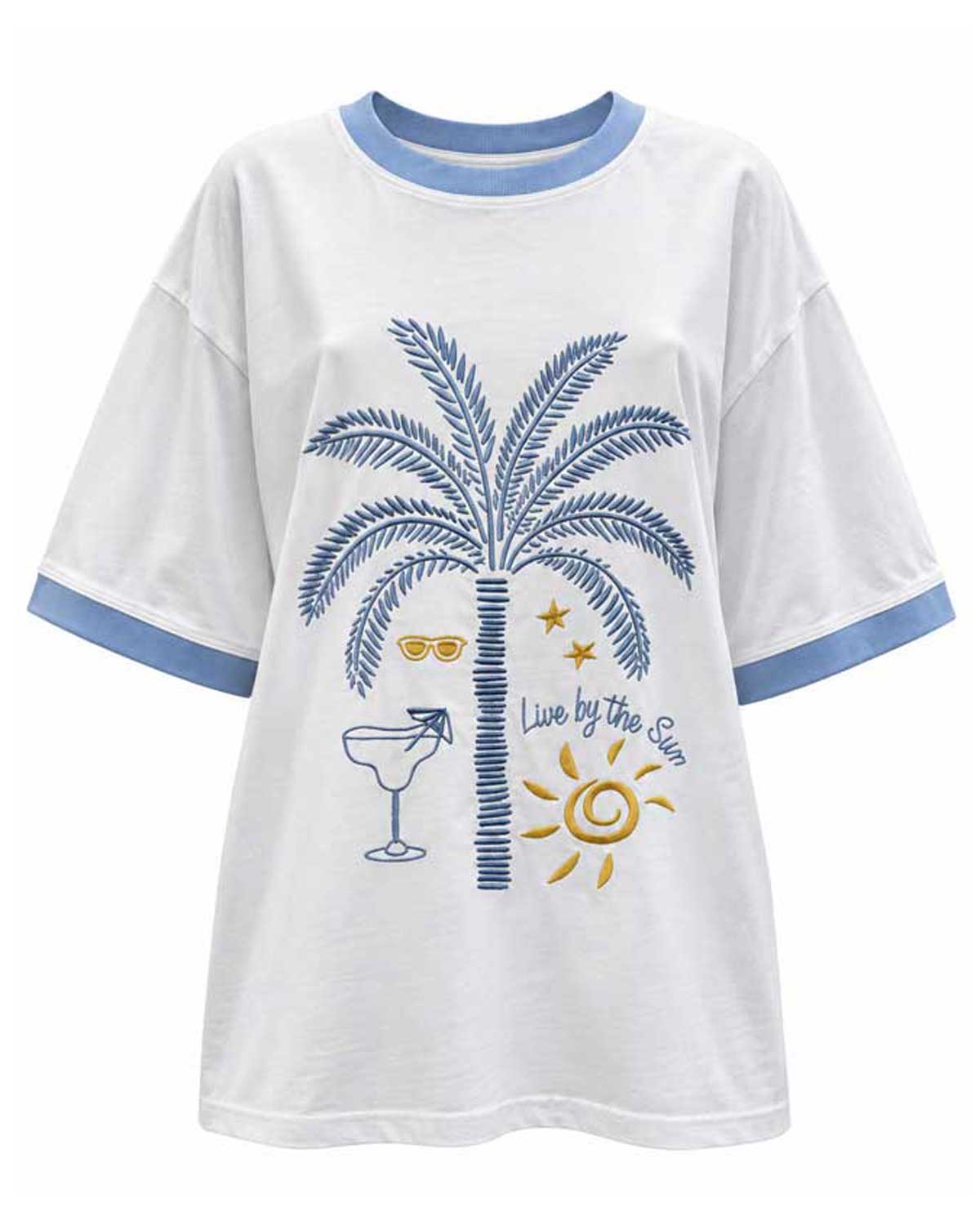 Live By The Sun White & Blue Tee By Coco Cartel