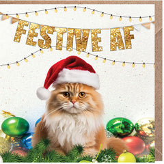 Lucy Loves Life Card - Festive AF Cat