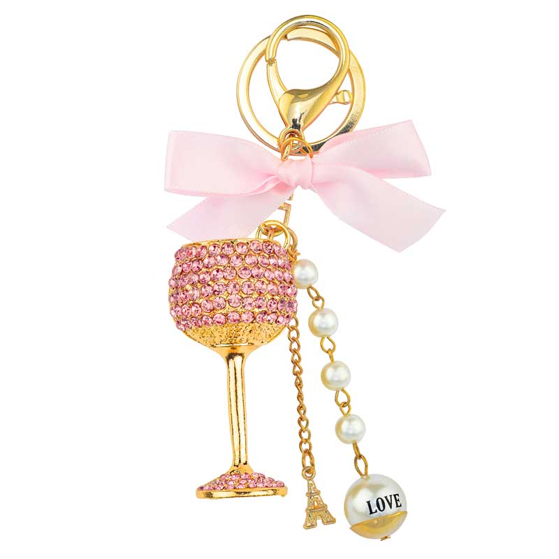Luxury Charm Wine Glass Key Ring - Pink