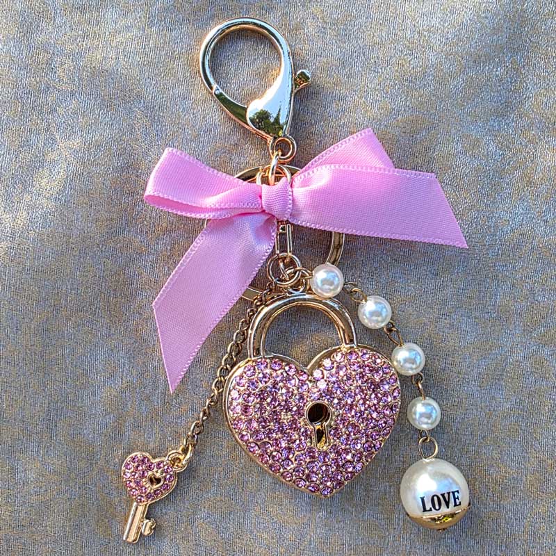 Luxury Charm Heart Locket Key Ring - Pink