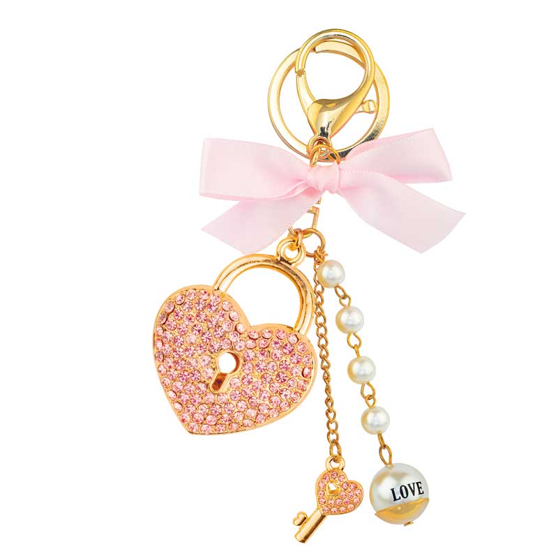 Luxury Charm Heart Locket Key Ring - Pink