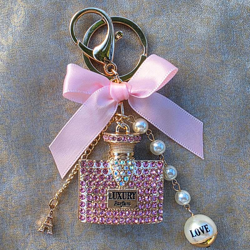 Luxury Charm Perfume Bottle Key Ring - Pink