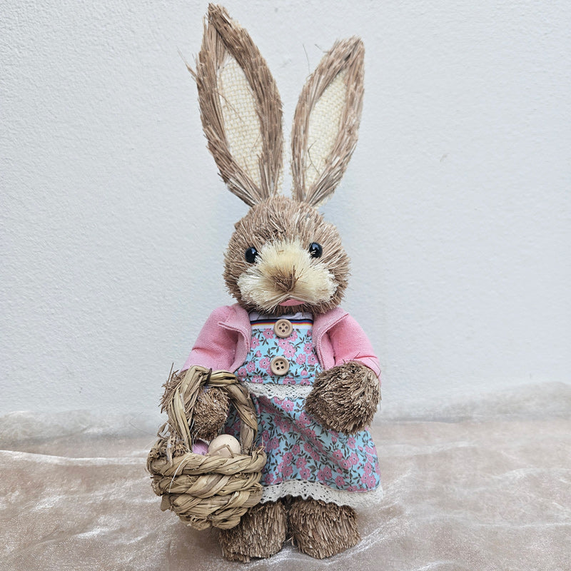 Mabel Straw Rabbit With Easter Basket