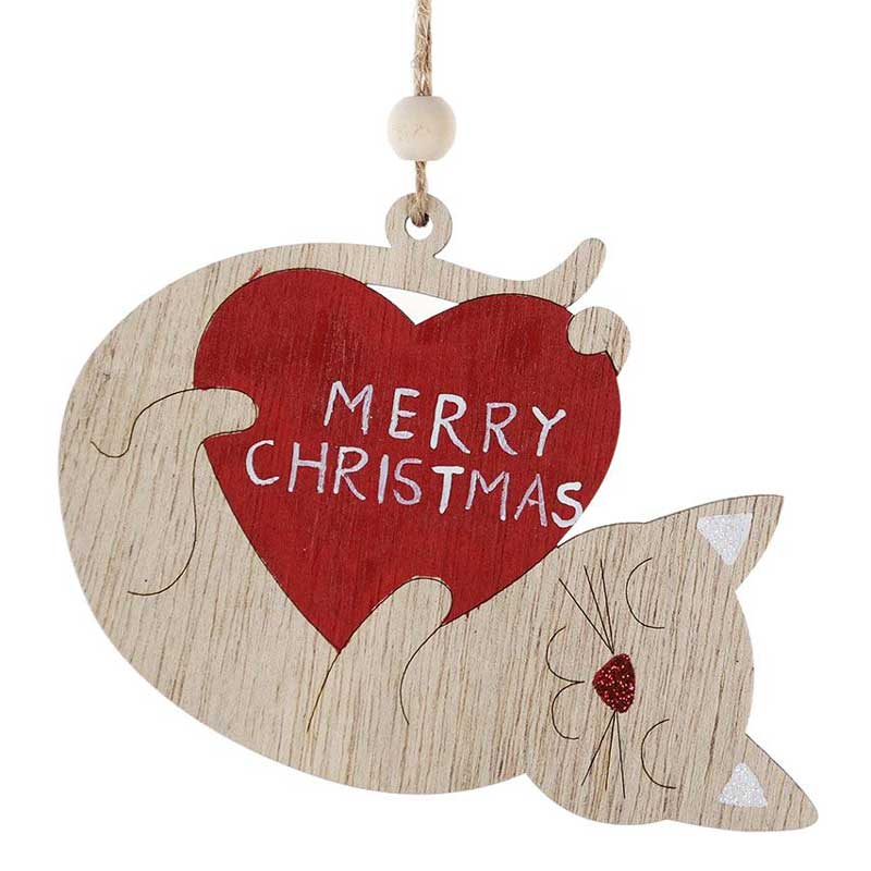 Merry Christmas Cat With Heart Ornament