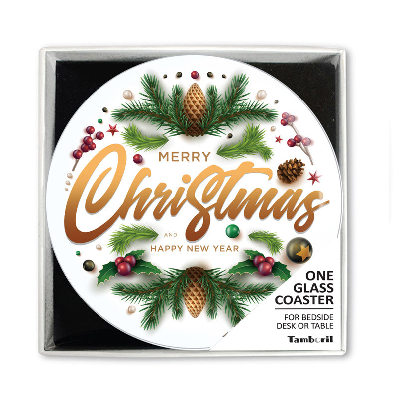 Glass Coaster Gift - Merry Christmas & Happy New Year