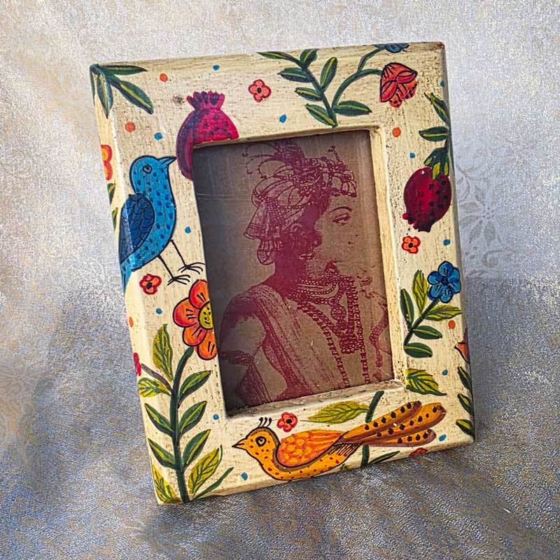 Handpainted Wooden Floral Photo Frame - Cream