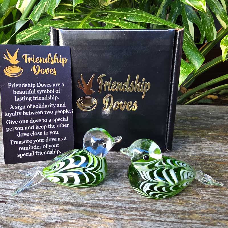 Friendship Doves (Handmade Glass) - Moss Green