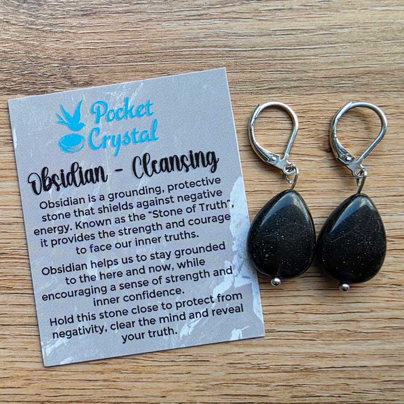 Obsidian Crystal Drop Earrings - Sterling Silver