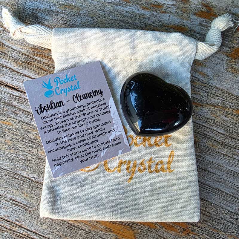 Obsidian Pocket Crystal Heart -  Cleansing