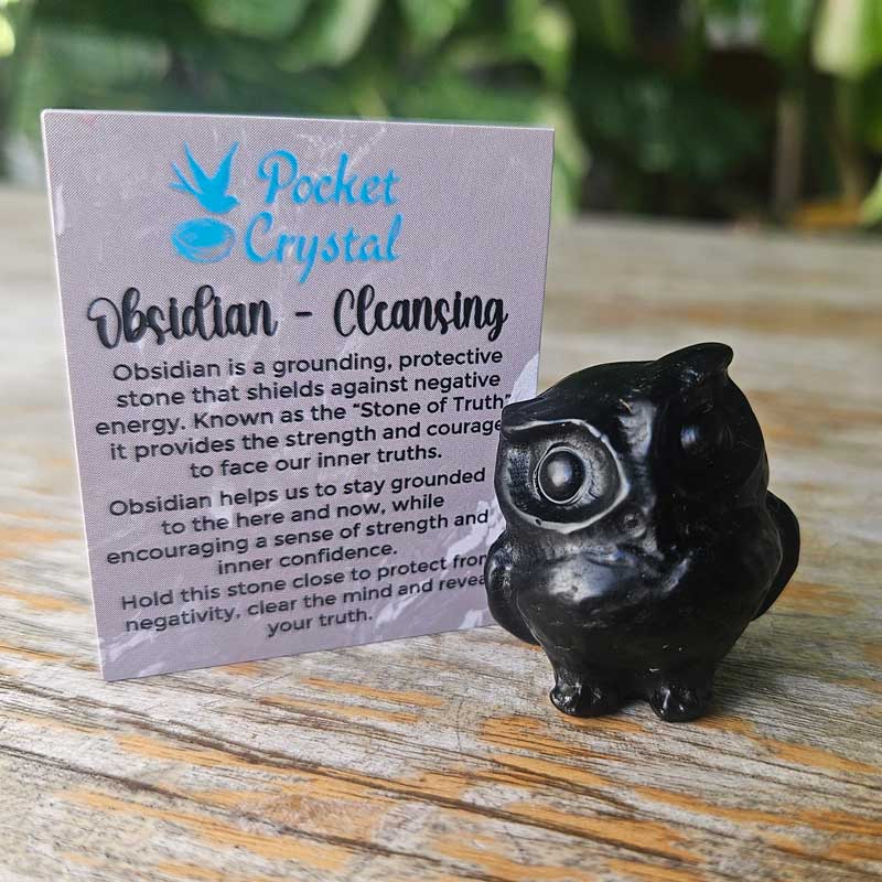 Obsidian Pocket Crystal Owl - Cleansing