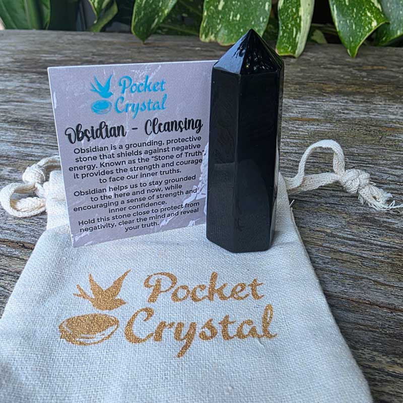 Obsidian Pocket Crystal Point Wand - Cleansing