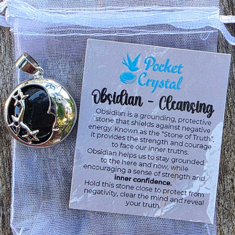 Sun Moon & Stars Obsidian Pendant - Cleansing