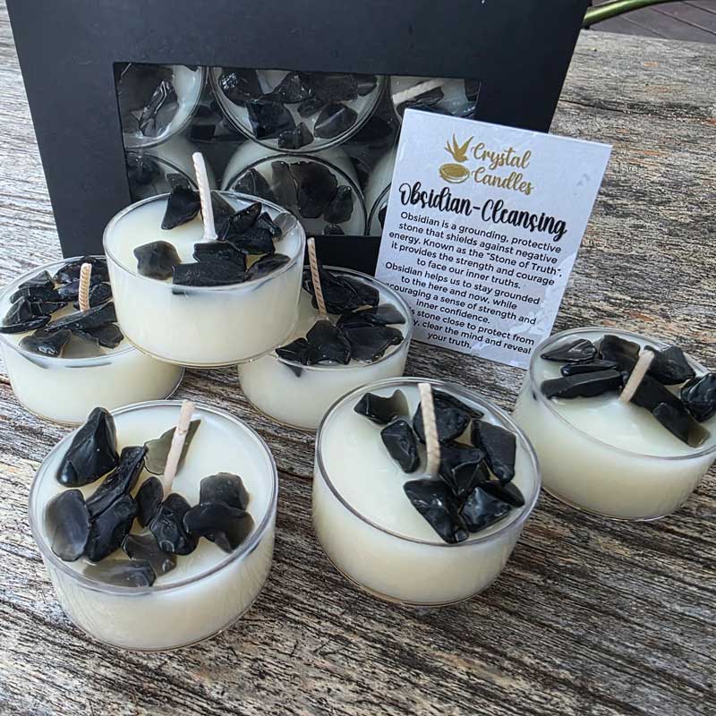 Obsidian Crystal Soy Tealight Candles Set of 6  - Coffee & Vanilla
