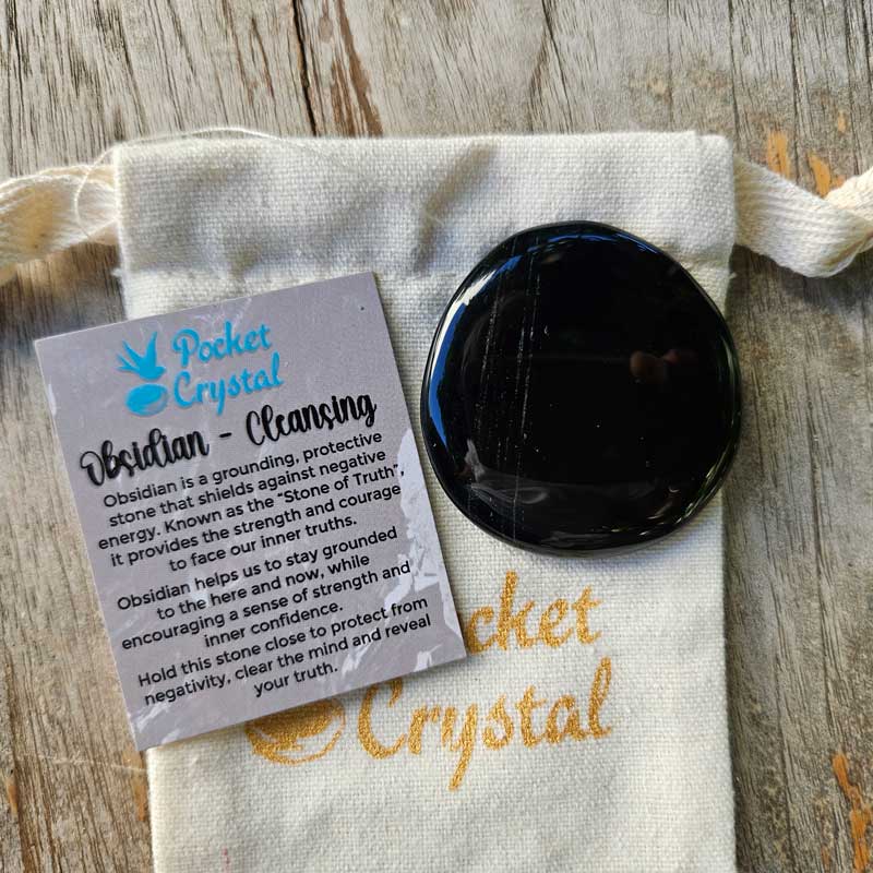 Obsidian Pocket Crystal Palm Stone - Cleansing