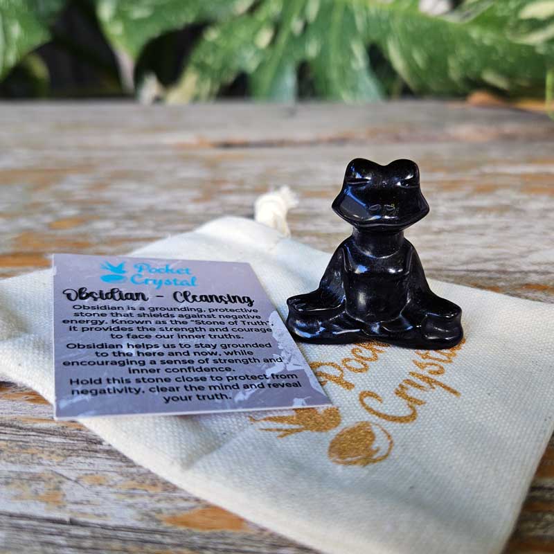 Obsidian Pocket Crystal Yoga Frog - Cleansing
