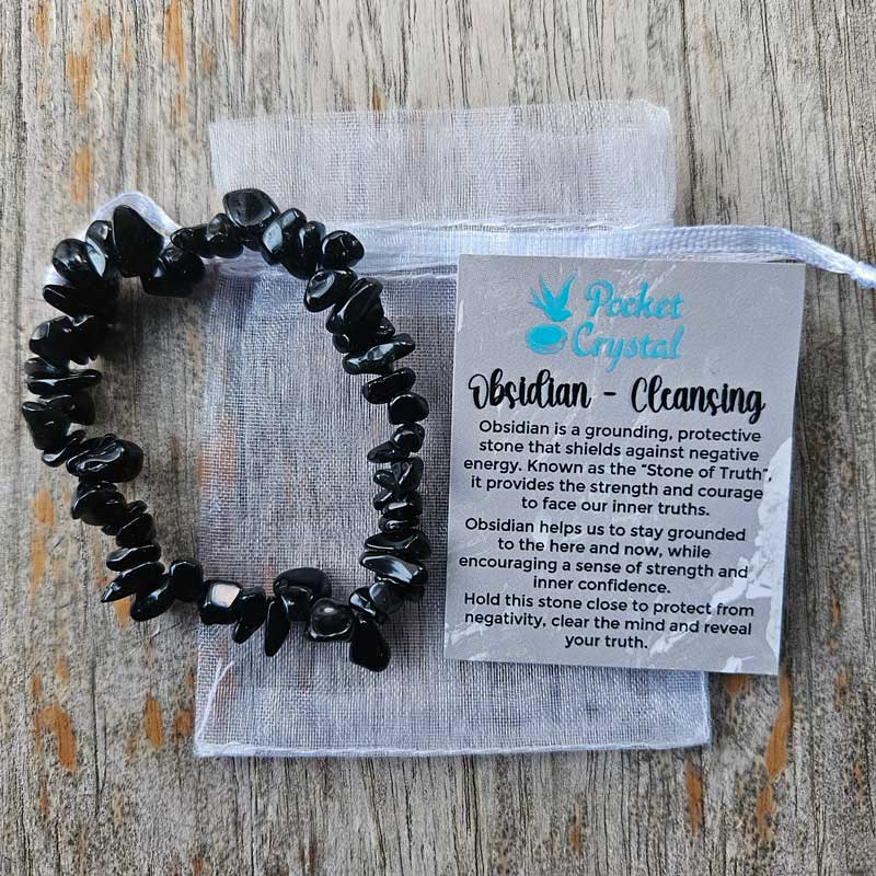 Obsidian Crystal Chip Stretch Bracelet