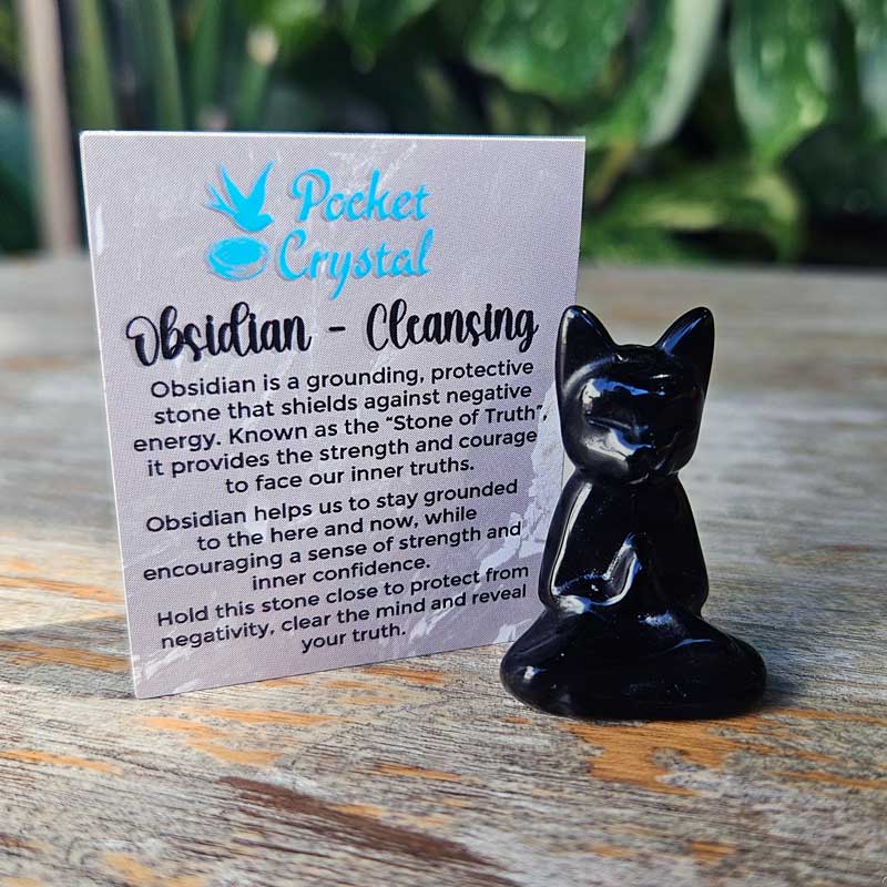 Obsidian Pocket Crystal Cat -  Cleansing