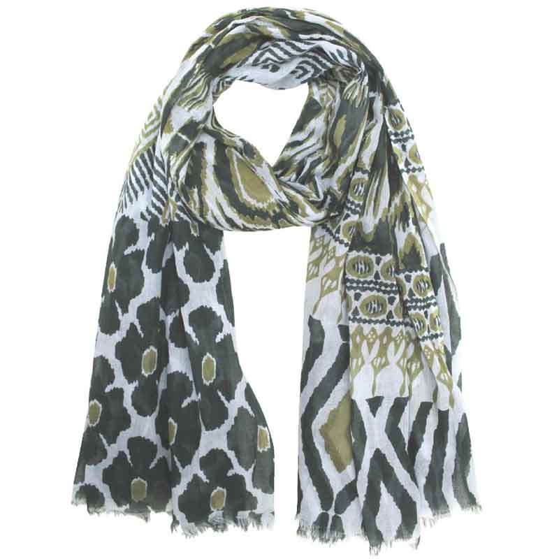 Olive Green Ikat Cotton Scarf