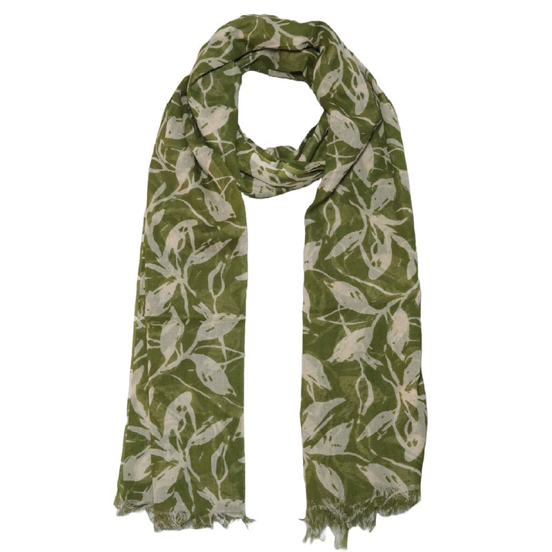 Olive Green & Cream Cotton Scarf