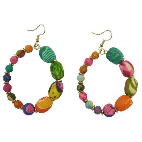 Recycled Fabric Circle Handcrafted Earrings