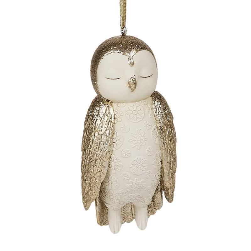 Golden Owl Hanging Ornament - Round Head