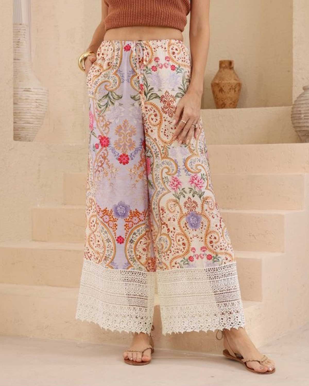 Pastel Dreams Lace Trim Pants
