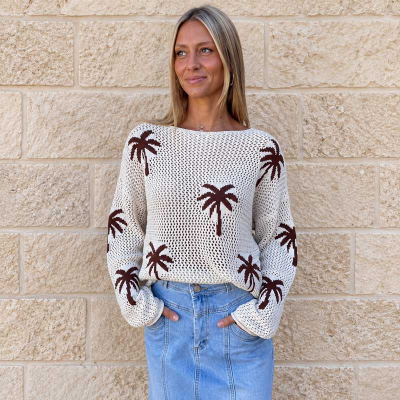 Palm Crochet Top - Natural & Chocolate