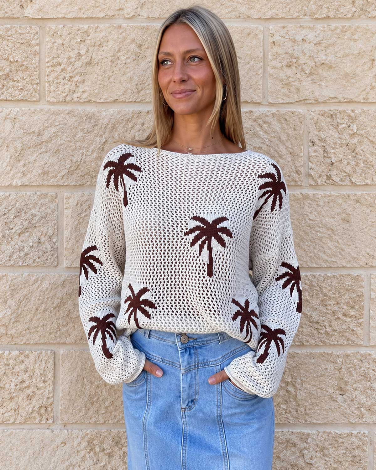 Palm Crochet Top - Natural & Chocolate