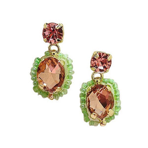 Rosalie Gemstone Drop Earrings - Peach, Pink & Green By Zoda