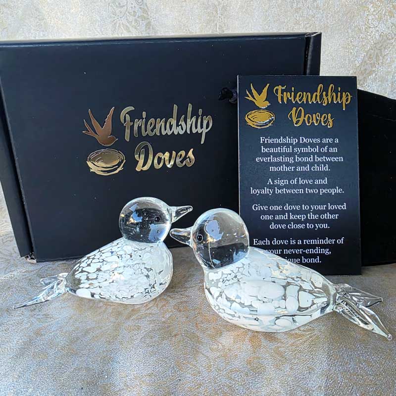 Friendship Doves (Handmade Glass) - Pearl White