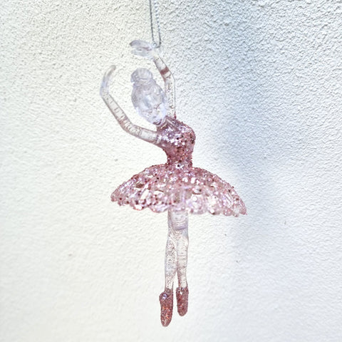 Hanging Sparkling Ballerina Christmas Ornament - Pink