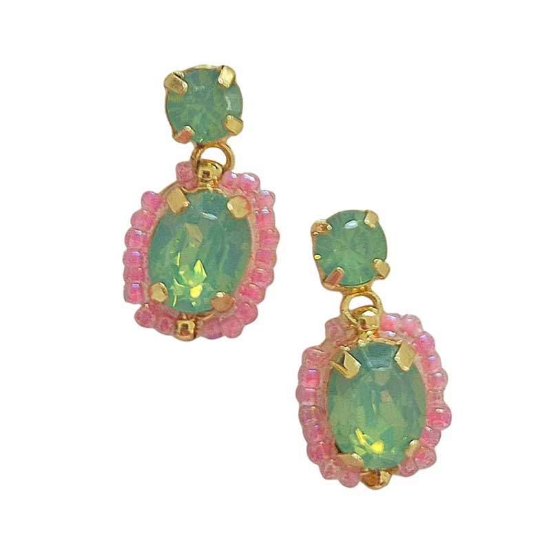 Rosalie Gemstone Drop Earrings - Pink & Green By Zoda