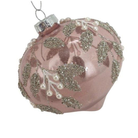Pink Silver Leaf Drop Hanging Christmas Bauble