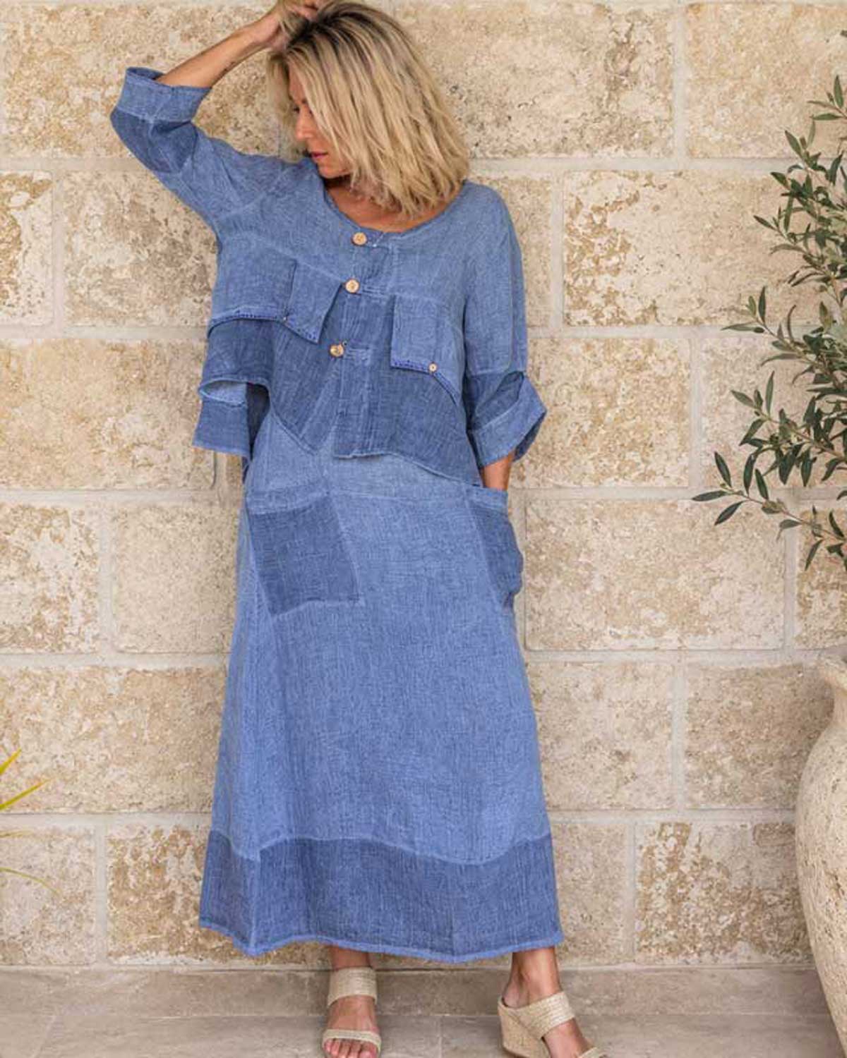 Portofino Linen Skirt - Denim Blue