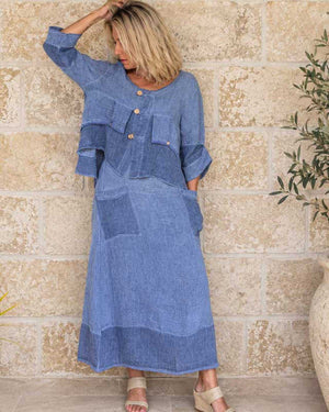 Portofino Linen Skirt - Denim Blue