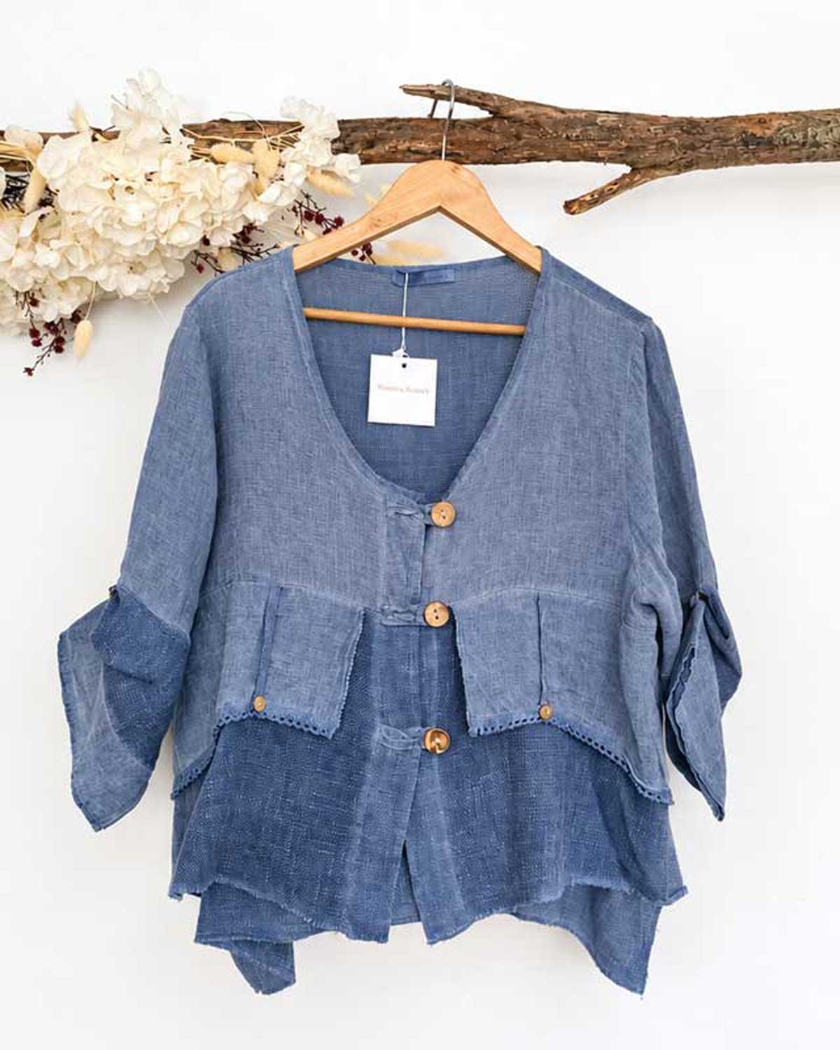 Portofino Linen Top – Denim Blue