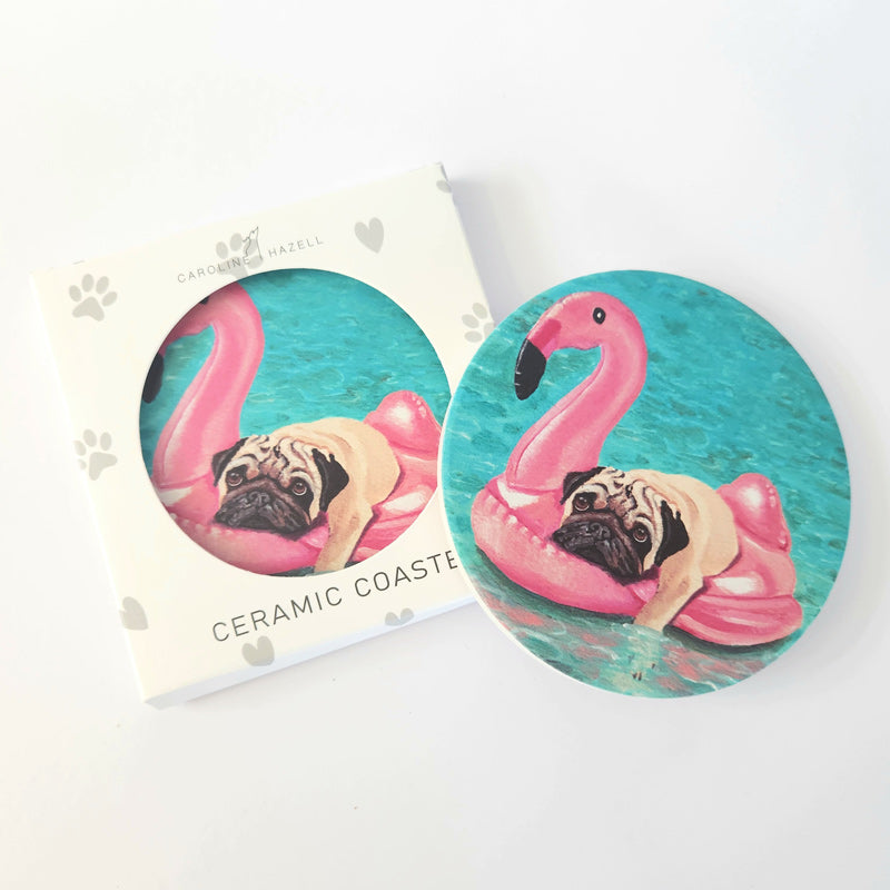 Beach Dogs Ceramic Coaster - Pug